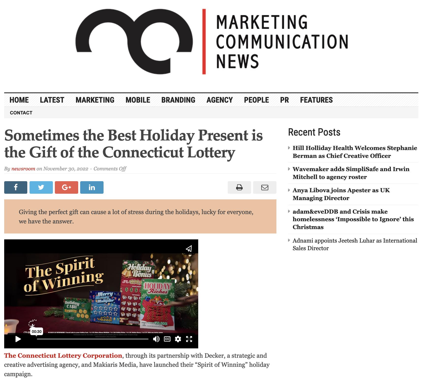 Sometimes the Best Holiday Present is the Gift of the Connecticut Lottery – Marketing Communication News